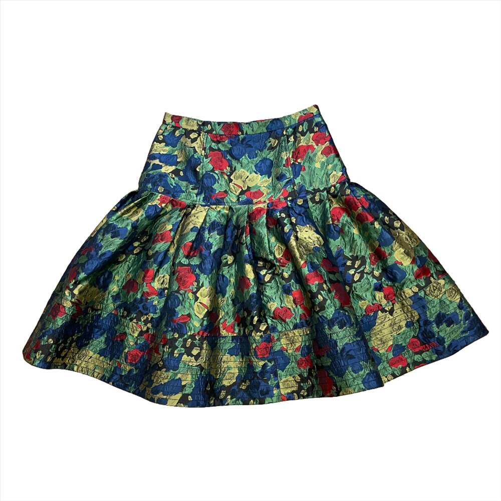 Oscar De La Renta Fall '08 Vintage Designer Floral Silk Jacquard Skirt Made In U